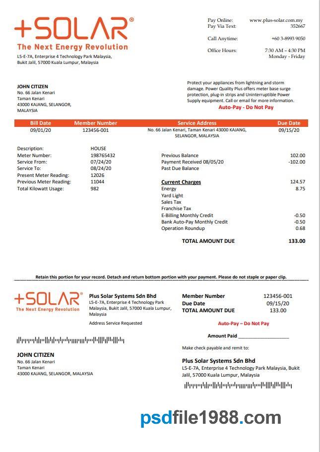 Malaysia Plus Solar Systems Sdn Bhd Utility Bill